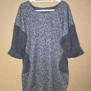 Papillon Blanc Charcoal Leopard Print Tunic Size LARGE 100